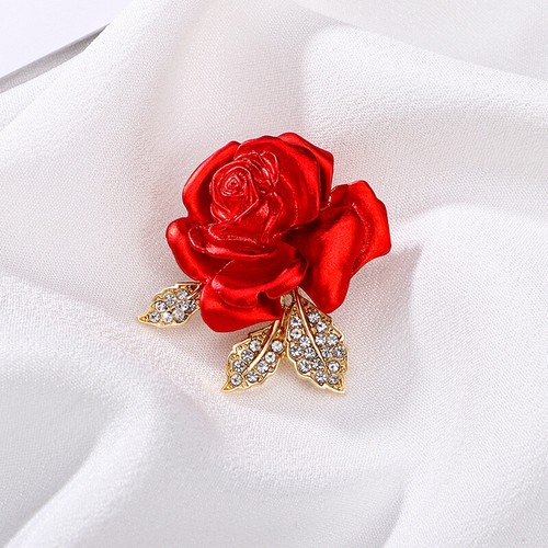 Women Red Rose Flower Brooch, High Quality Flower Pin Jewelry Gift