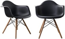 Set of 2 Mid Century Modern Molded Dining Arm Chair Eiffel Style Beech Wood Legs