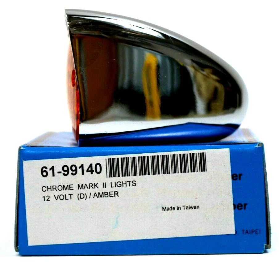 Luz de circulación personalizada decorativa EMGO Mark II cuña 12V cromo ámbar Harley nueva de stock Foto 2 de 4