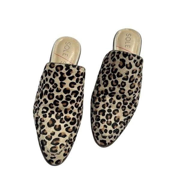 Sole Society Ellyanah Cheetah Animal Print Calf Fur Slip-On Mules Women 8.5 Shoe - Image 2 of 4