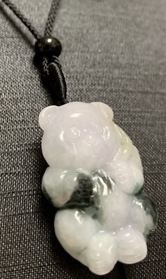 Certified Purple Green Natural A Jade jadeite Pendant Panda Bamboo 熊猫 418661
