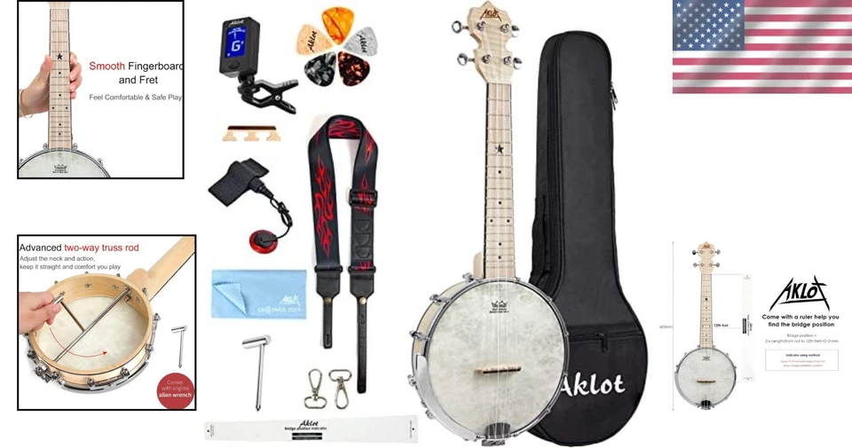 Bright Sound 23-Inch Open Back Banjolele with Two-Way Truss Rod & Accessories - Image 2 of 4