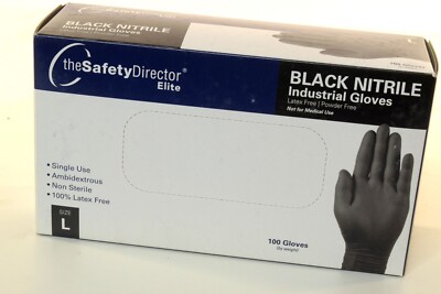 Safety Director Black Nitrile Gloves, 100 / box  Size Large