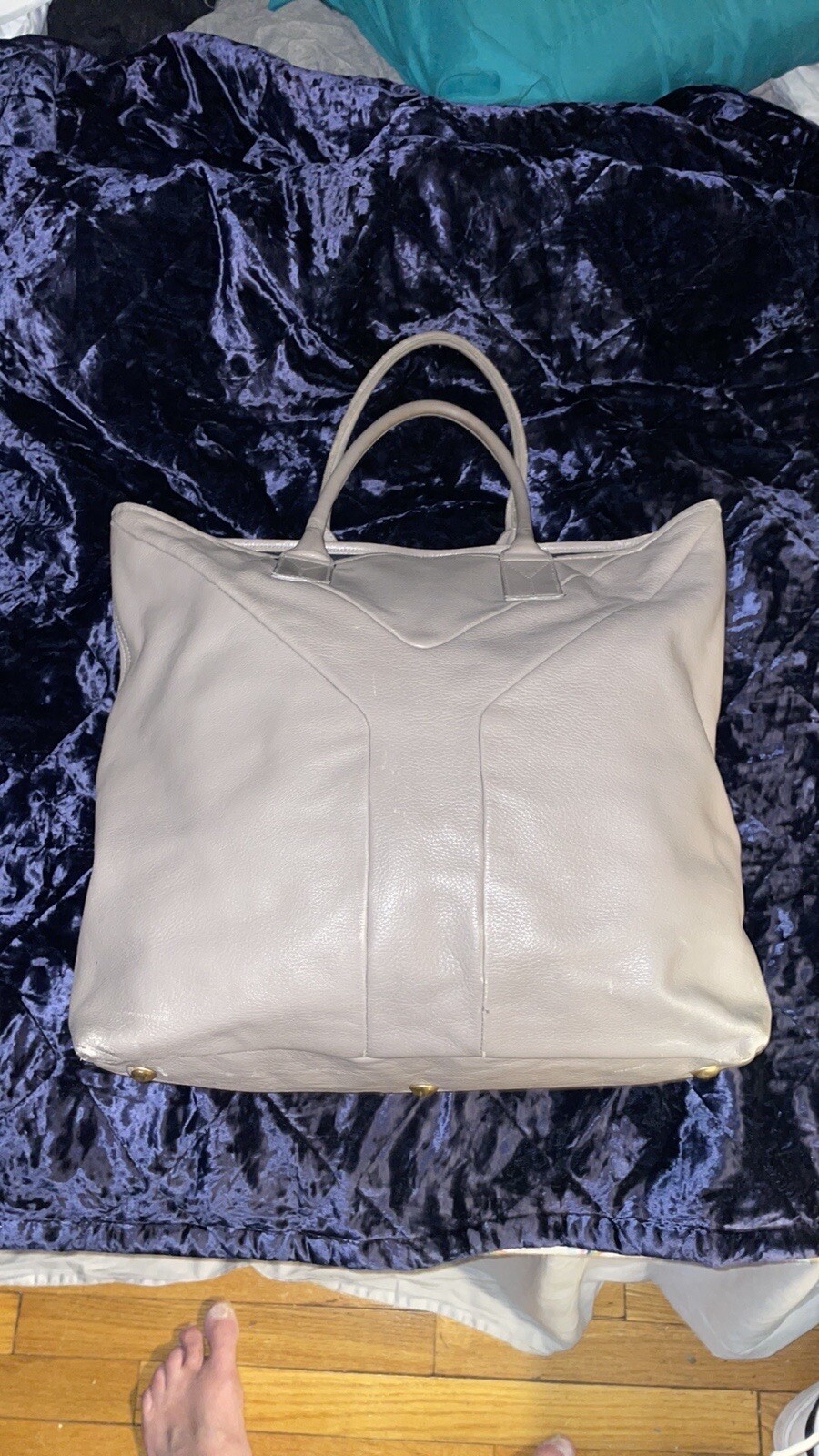 Borsa shopping Saint Laurent grigia da donna in pelle