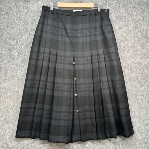 Falda de botones plisada House of Bruar pura nueva lana negra gris tartán talla 18 - Imagen 1 de 12