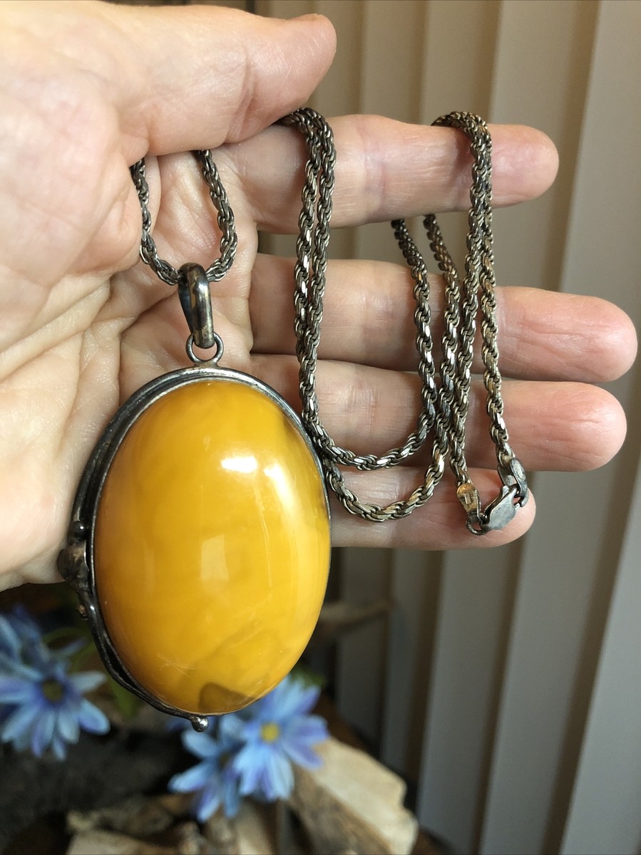 Sterling Silver And Baltic Amber Anchor Pendant - With 18" Chain, Genuine Amber Cabochons