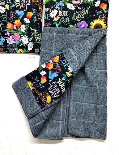 1 Juego de Toalla Colgante de Cocina Hecha a Mano Gris y Bache Estampado Floral Reutilizable Nuevo - Imagen 2 de 5