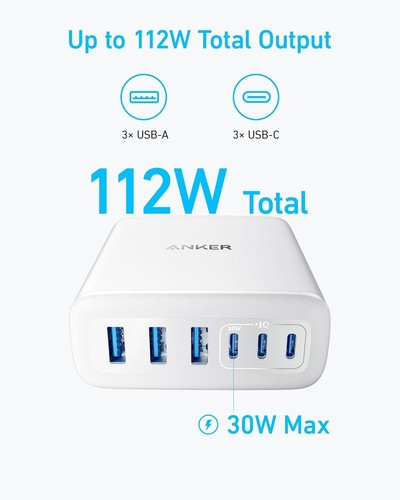 Desktop Charger, Fast Charging USB C Charger, 112W Max 6-Port Charging Station, - 第 4/7 張圖片