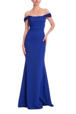Badgley Mischka Off the Shoulder Column Gown sz 4 Blueberry Prom MOB 990 Gala