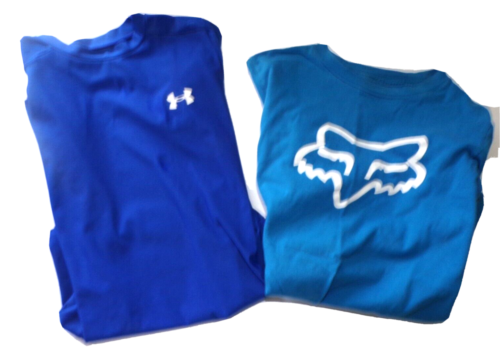 Fox Y/M & Under Armour Heizausrüstung Sport Jungen Y/L blaues T-Shirt verfärbt vorne R2 - Bild 1 von 5