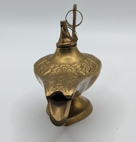 Brass Genie Lamp Incense Burner Vintage 3.5" Tall x 7 Long” - Picture 8 of 11