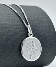 925 Sterling Silver Saint Christopher Round Pendant Necklace 20 inch Brand New