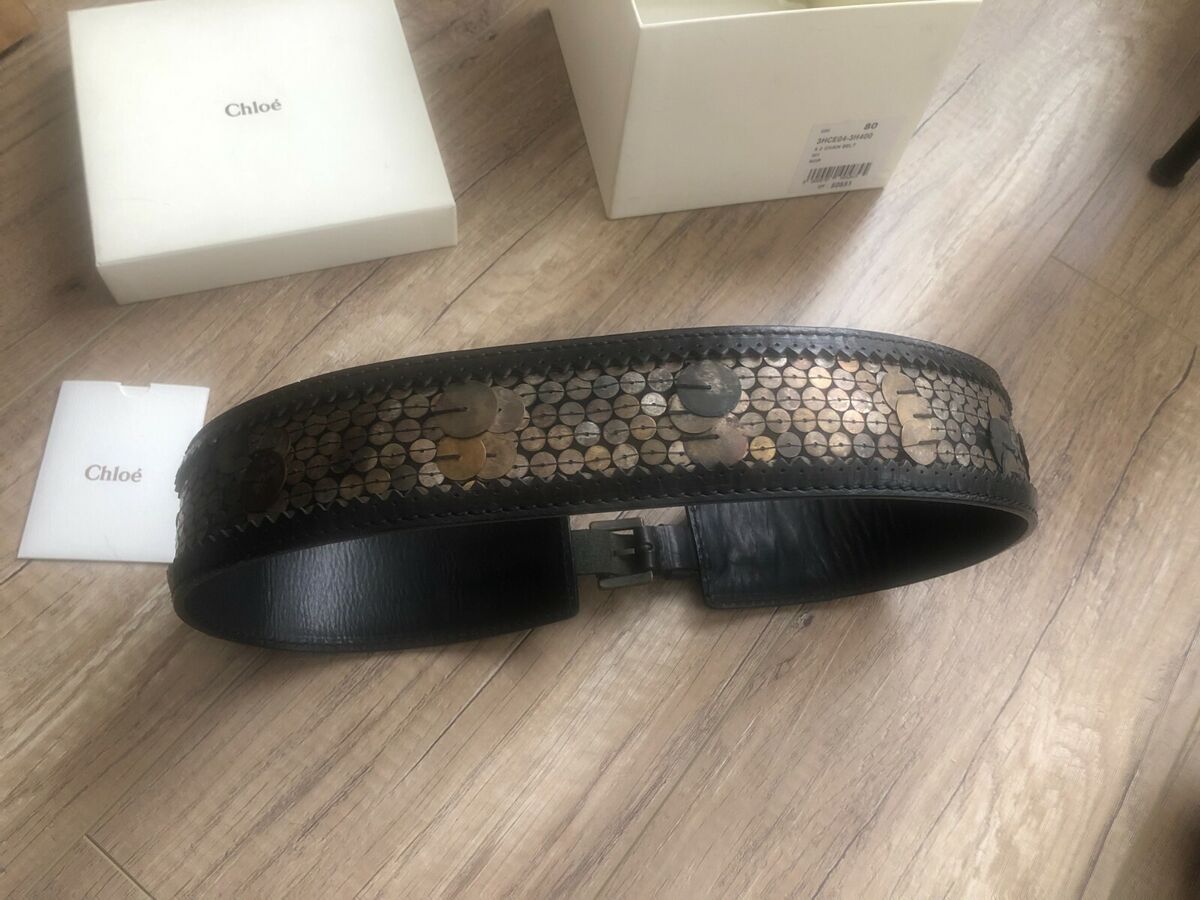 Chloé Vintage Black Leather Chain Belt size 80 With Original Chloé Vintage Black Leather Chain Belt size 80 With Original