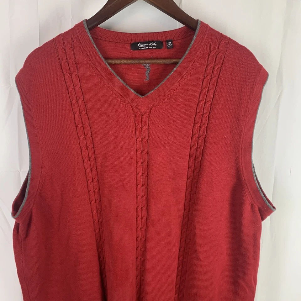 Cyprus Links Ropa Deportiva Chaleco Para Hombres 2XT Rojo Cuello en V Pullover Tejido 100% Algodón Foto 2 de 4
