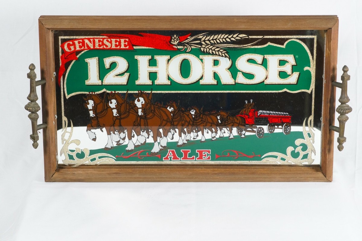 GENESEE 12 HORSE アメリカアンティーク　パブミラーUSA鏡看板 Genesee 12 Horse Ale Mirror Beer Tray, Vintage Genesee