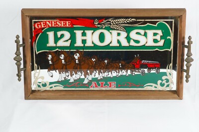 Vintage Genesee 12 Horse Ale Mirror Beer Tray, Genesee Clydesdale