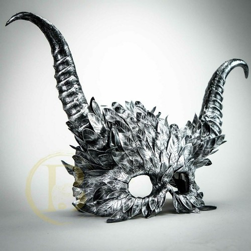 Owl Horns Masquerade Ball Mask Plague Doctor Bird Halloween Cosplay Silver - Picture 2 of 2