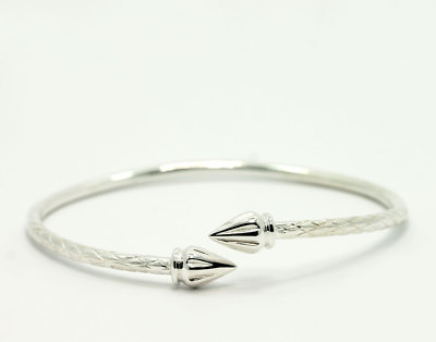 Sterling Silver Diamond Cut Textured Recessed Cone Arrow Cuff Bracelet 7