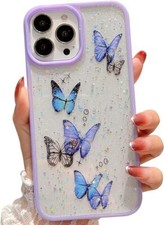 For iPhone 15 14 13 12 11 Pro Max Butterfly Cute Glitter Shockproof Shiny Case