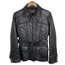 Letithia P. Black Quilted Lambskin Leather Jacket M Collared Belted Moto Italy