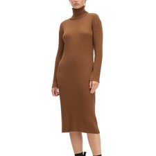Everlane Ribbed Rich Camel Cotton Merino Turtleneck Dress Size XS NWT