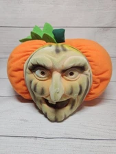 Vintage Halloween Witch Flocked Face Pumpkin Plush by Stuffins - 1997 - 11"