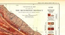 Antique 1901 Menominee District Geological Map-Michigan Iron Range Lithograph