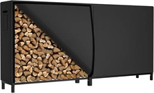 8Ft Firewood Rack with Waterproof Cover, Heavy Duty Log Holders for Firewood Ind