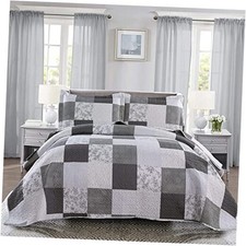 Floral Quilt Set Size Patchwork Plaid Bedding Set Flower Full/Queen White