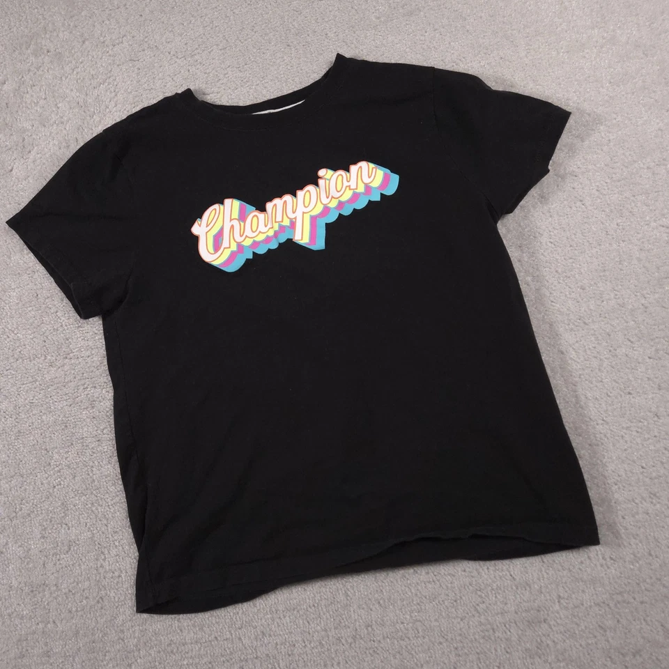 Champion Shirt Girls Medium Black Multicolor Script Logo Graphic Tee Crewneck - Image 3 of 4