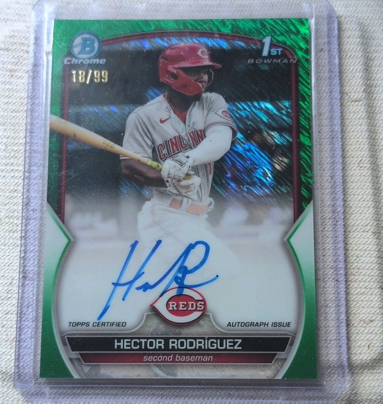 2023 Bowman Chrome Autographs Hector Rodriguez Auto /99 Green Shimmer