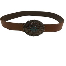 Womens Belt Large 32-39 Buckle Cowgirl Rodeo Boho Western Bonded Leather