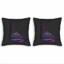 Stylish 18x18in Throw Pillow Covers Set of 2 - Elegant Mountain & Bridge Design 