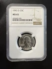 1943-D 25C Washington Silver Quarter NGC MS65