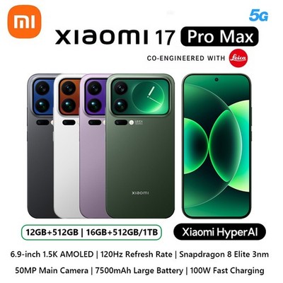 Xiaomi 17 Pro Max 5G Phone Dual Screen Snapdragon 8 Elite Gen 5 NFC 100W 7500mAh