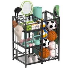 Garage Sports Equipment Organizer, Garage Ball Storage Rack with Elastic Stra...