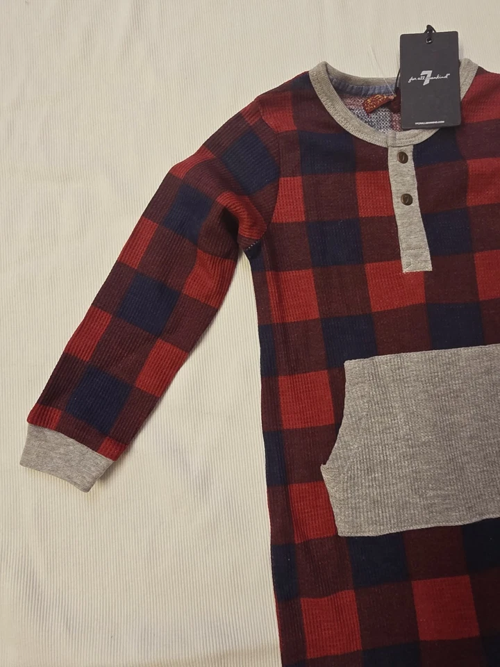 Mono Búfalo Tejido Gofre Bebé 7 For All Mankind - Rojo/Azul - (24M) NUEVO Foto 3 de 4