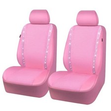 Bling Diamond Car Seat Covers, Shining Rhinestone Two Front Seats Pink leather