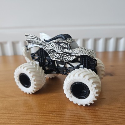 Monster Jam Rare White Dragon Monster Die Cast 1.64 with added wheelie bar 