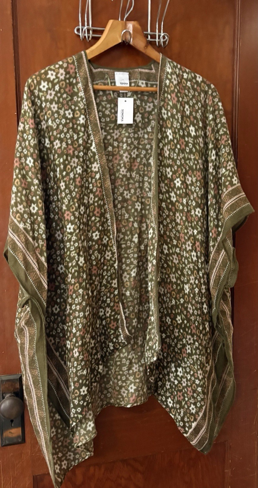 New With Tags Sonoma One Size Wrap Multicolor Olive Green Floral Boho Wrap