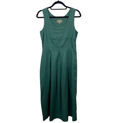 Monsoon Kleid Damen Größe UK 10 Grün Leinen Fit Flare Urlaub Midi Vintage 