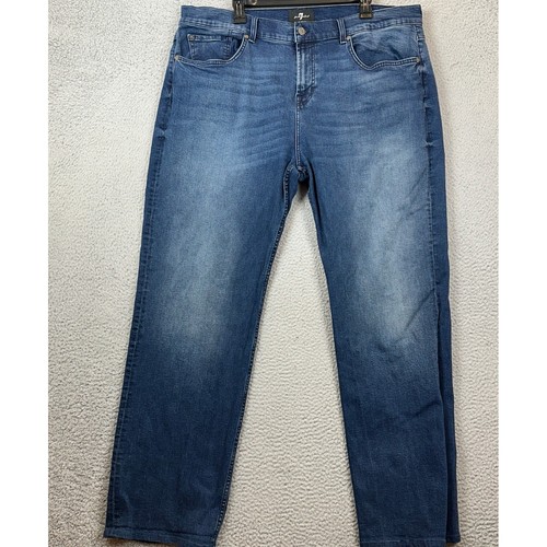 7 For All Mankind Jeans Mens 42 Straight Leg Blue Distressed EUC