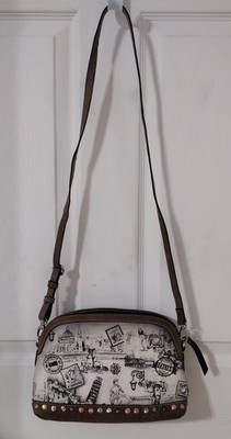 NWOT Firenze Bella Italian Leather Travel Inspired Studded Crossbody Handbag 