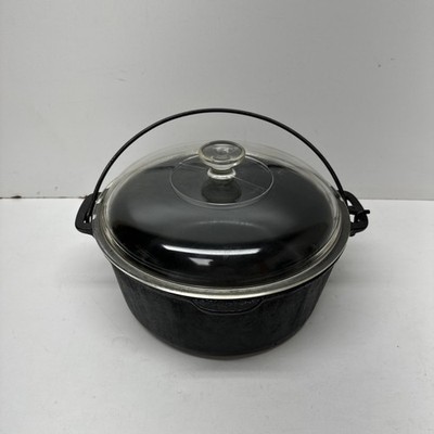 Wagners 1891 Cast Iron Cookware 5 QT Dutch Oven W/ Glass Lid Seasoning Instruct