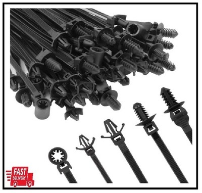 110 PCS Automotive Installation Black Push Mount Cable Zip Ties Assorted Sizes,