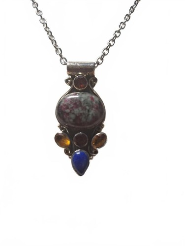 Lapis pendant sterling silver jasper citrine garnet 30 in stainless steel chain
