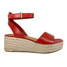 Franco Sarto Tiffany Open Square Toe Espadrille Platform Vintage Red Leather 7M