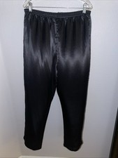 Vintage Silky Pajama Pants M Black Shiny Satin Lightweight Loungewear Medium