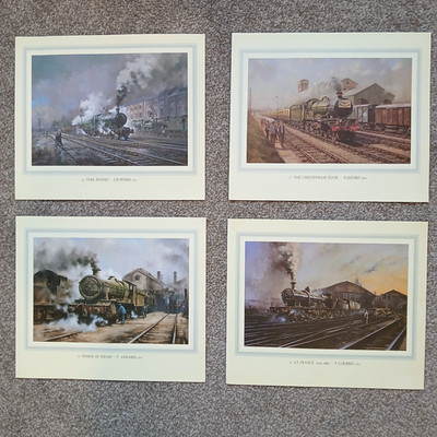 Curated Set of 4 GWR Steam Engines Trains Flyer Great Western Railway Art Prints