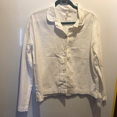 Knowledge Cotton Apparel White Searsucker Blouse Ladies Large